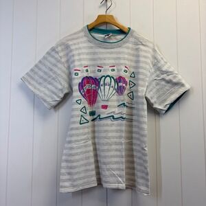 Vintage 90s Gopher Sport Hot Air Balloon Striped T-Shirt Unisex Large Preppy